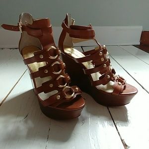 Michael Kors tan sandle wedges.