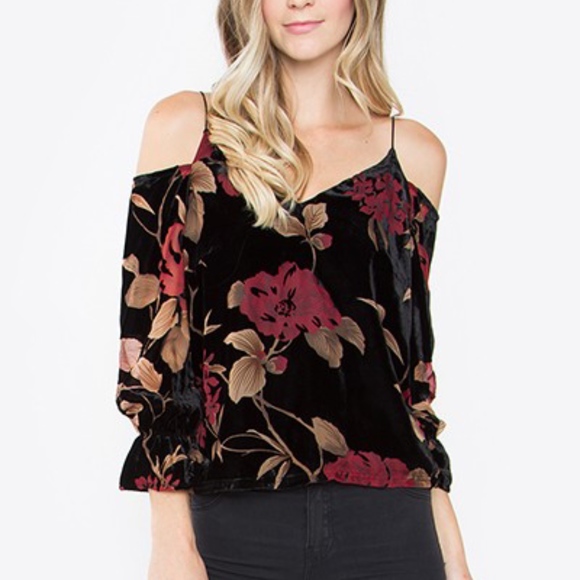 Sugarlips Tops - Fall floral velvet burnout off shoulder