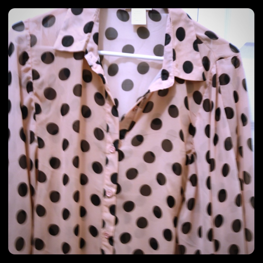 Pink with black Polk a dots blouse