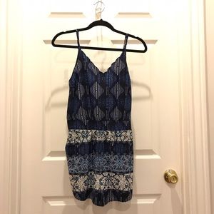 Scalloped Trim Blue Print Romper (M)