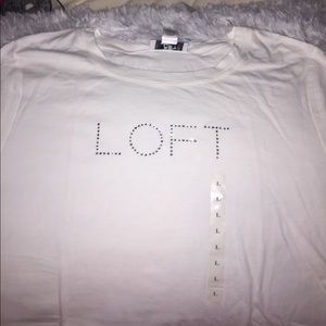 LOFT white t shirt with rhinestone logo