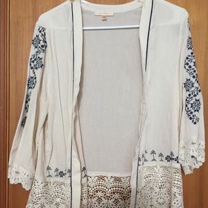 Cream and Navy Kimono Jacket