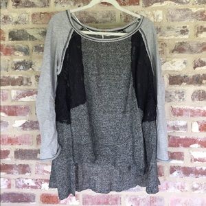 Free People Oversized Lace Insert Sweater