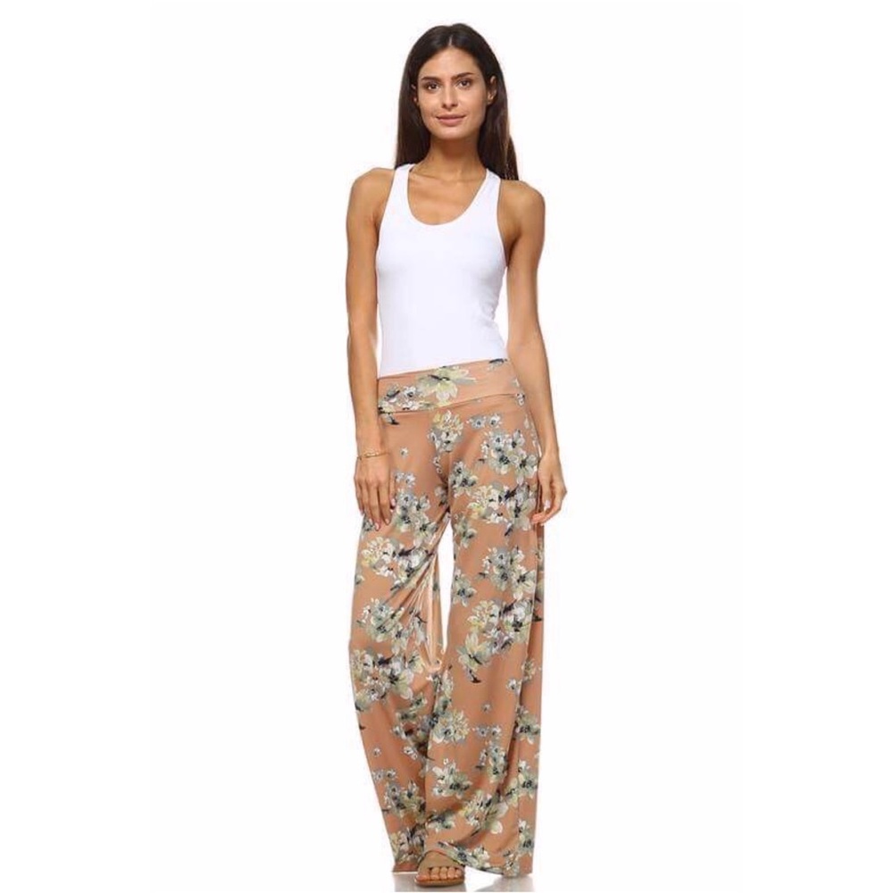 LAST ONE Peach Floral Wide Leg Lounge Pants - Picture 4 of 5