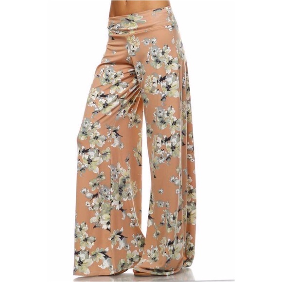LAST ONE Peach Floral Wide Leg Lounge Pants - Picture 2 of 5