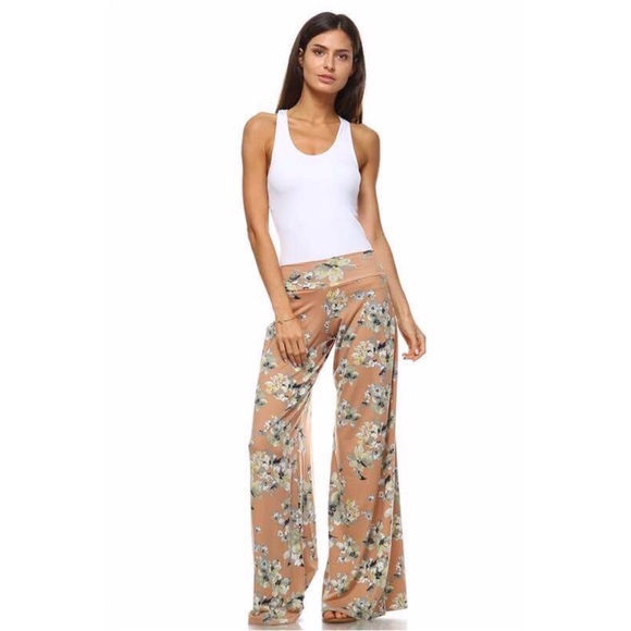 LAST ONE Peach Floral Wide Leg Lounge Pants - Picture 5 of 5