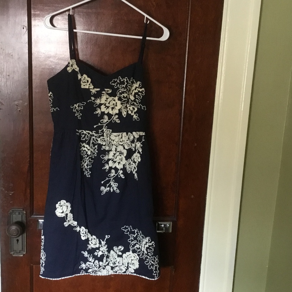 J crew navy and white embroidered dress