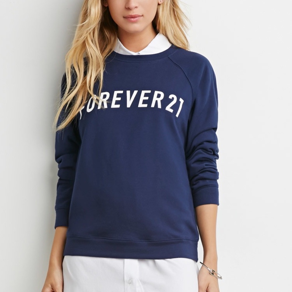 Forever 21 Logo Navy Blue Sweatshirt size Large
