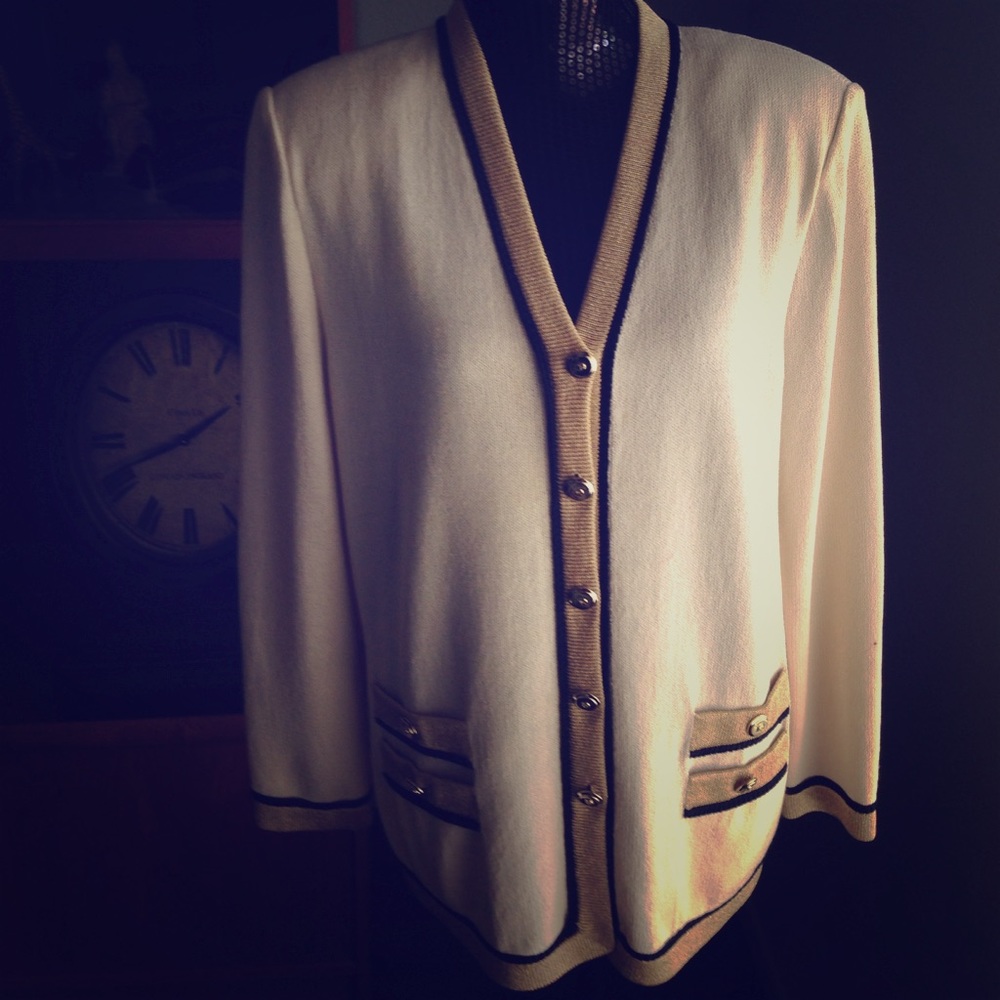 St John Knit Winter White Cardigan Sweater