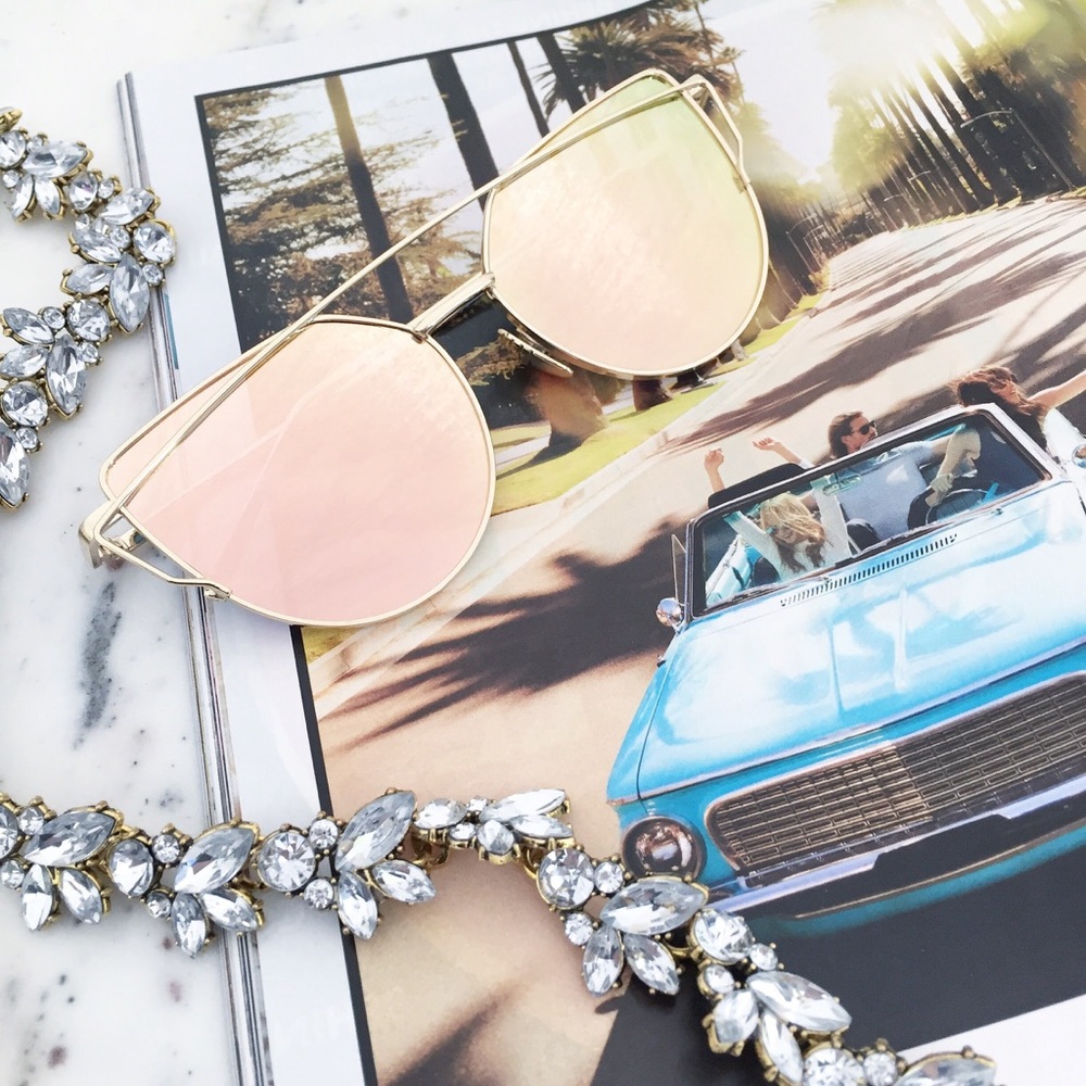 "Natalie" Sunglasses || Rose Gold Mirror Cat Eye 2 - Picture 1 of 8