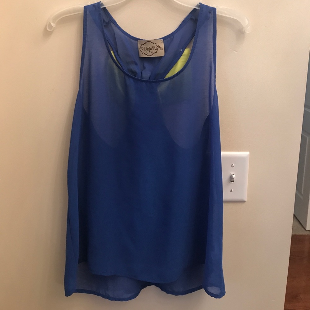 Blue sheer top with bow