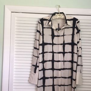 Painterly Black Plaid Shirt Dress