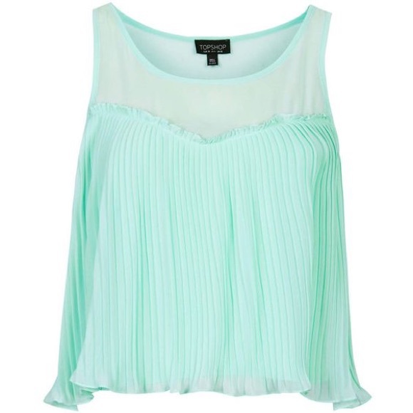 Topshop Green pleated mesh shirt NWOT - Picture 5 of 10