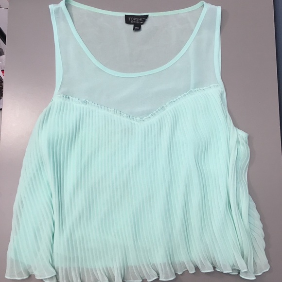 Topshop Green pleated mesh shirt NWOT - Picture 3 of 10