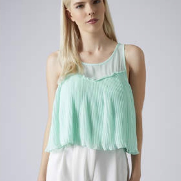 Topshop Green pleated mesh shirt NWOT - Picture 4 of 10
