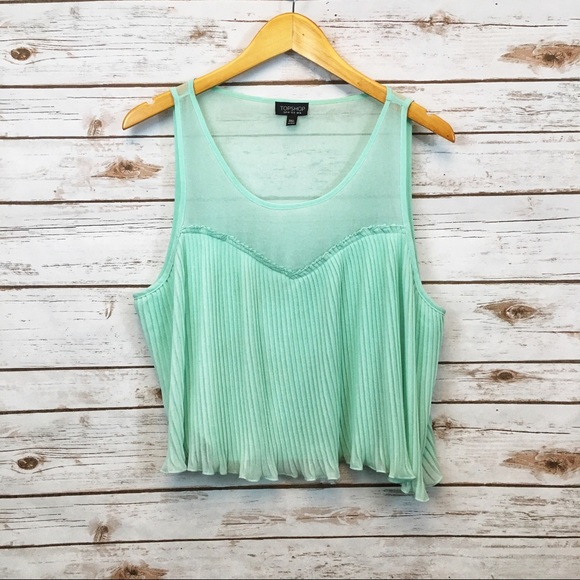 Topshop Green pleated mesh shirt NWOT - Picture 2 of 10