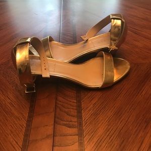 Gold ankle strapped wedge sandals