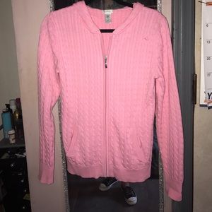 IZOD Pink Zip up Sweater w hood Medium