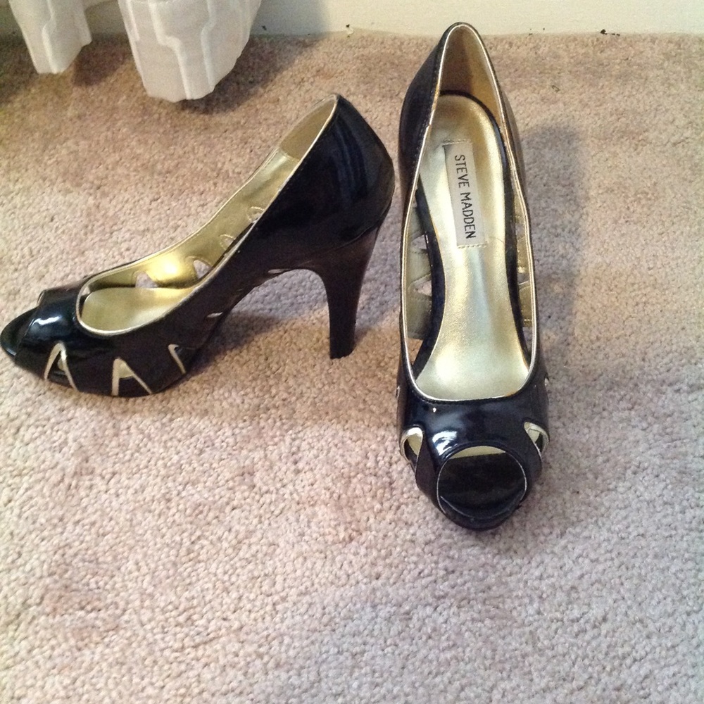 Steve Madden Black Heels with Gold Trim