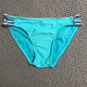 Blue bikini bottoms with printed side strings