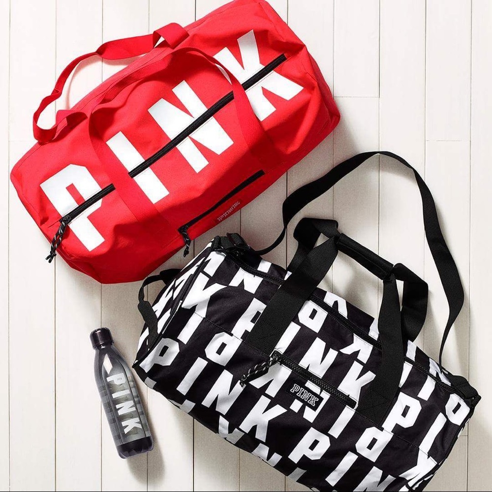 VS PINK brand red duffle bad + water bottle bundle