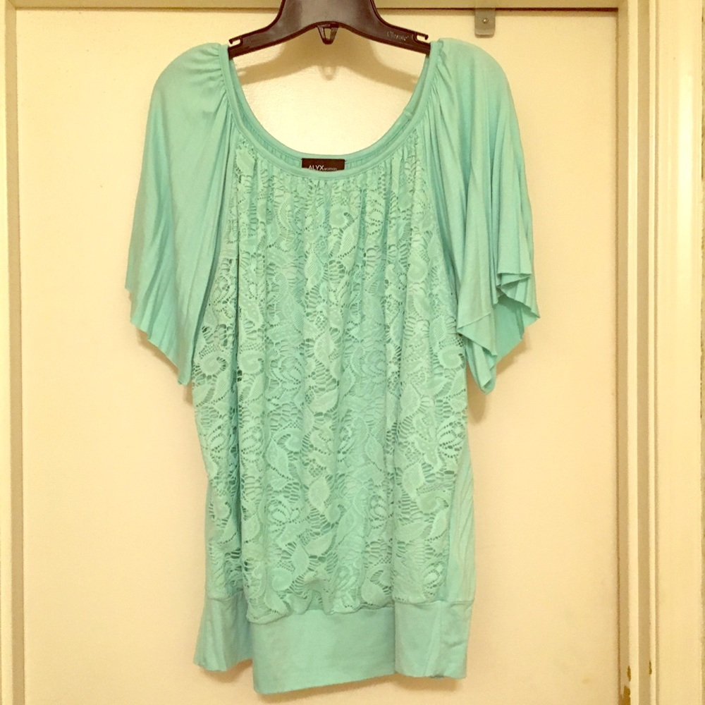 Cyan Lace-Front Blouse