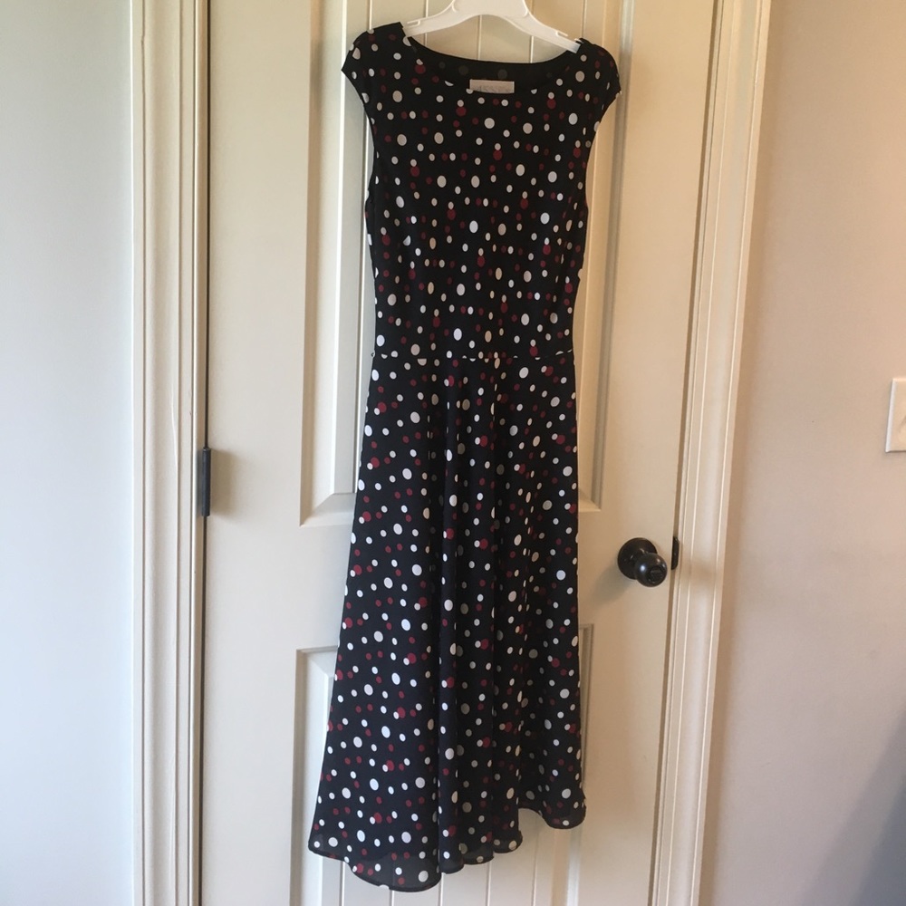 Casual Corner Polka Dot Midi Dress.  Size 2.