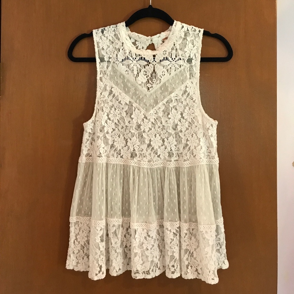 Free People White Lace Tank Top