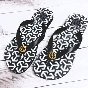 Tory Burch Black and White Flip Flops