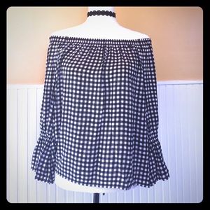 Sanctuary off the shoulder Black Gingham top