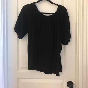 Black swoop neck shirt sleeve sweater