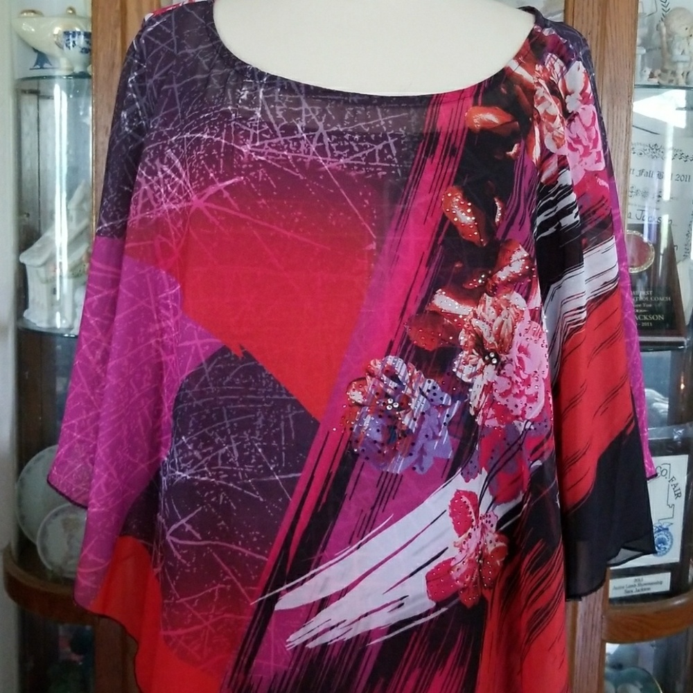 BEAUTIFUL COLORFUL PLUS SIZE SHEER SHIRT TANK