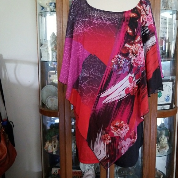 BEAUTIFUL COLORFUL PLUS SIZE SHEER SHIRT TANK - Picture 2 of 6