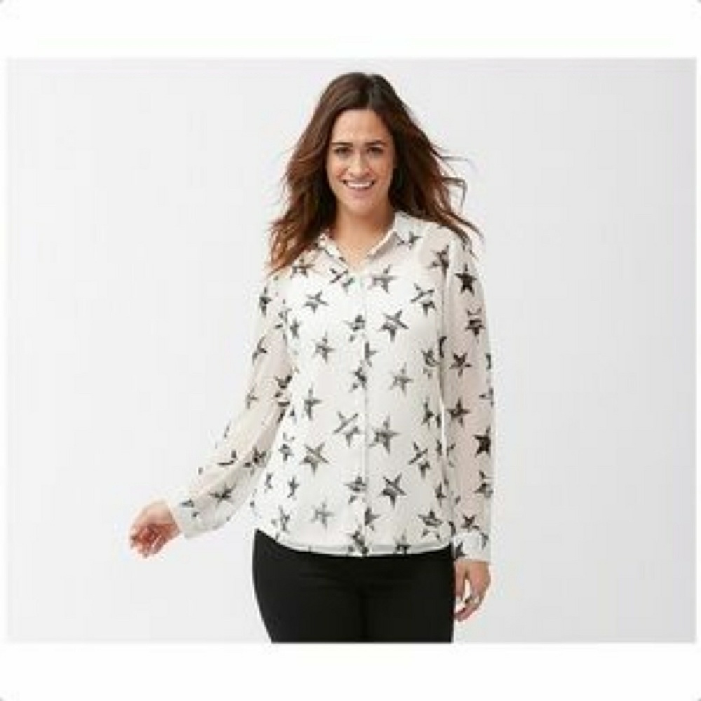 New! Lane Bryant Sheet Top White with Black Stars - Picture 1 of 8