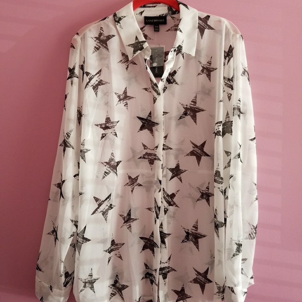 New! Lane Bryant Sheet Top White with Black Stars - Picture 8 of 8