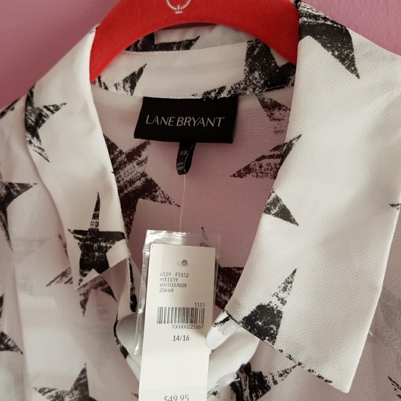 New! Lane Bryant Sheet Top White with Black Stars - Picture 7 of 8