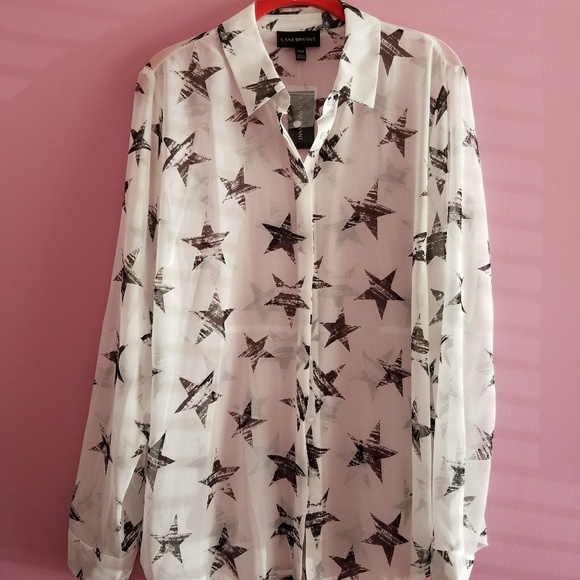 New! Lane Bryant Sheet Top White with Black Stars - Picture 8 of 8