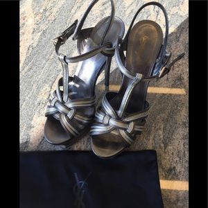 Authentic metallic gray YSL heels, sz 37.5