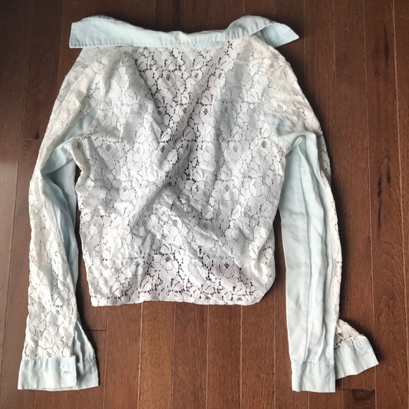 Blue washed out button up top with lace - Picture 2 of 2