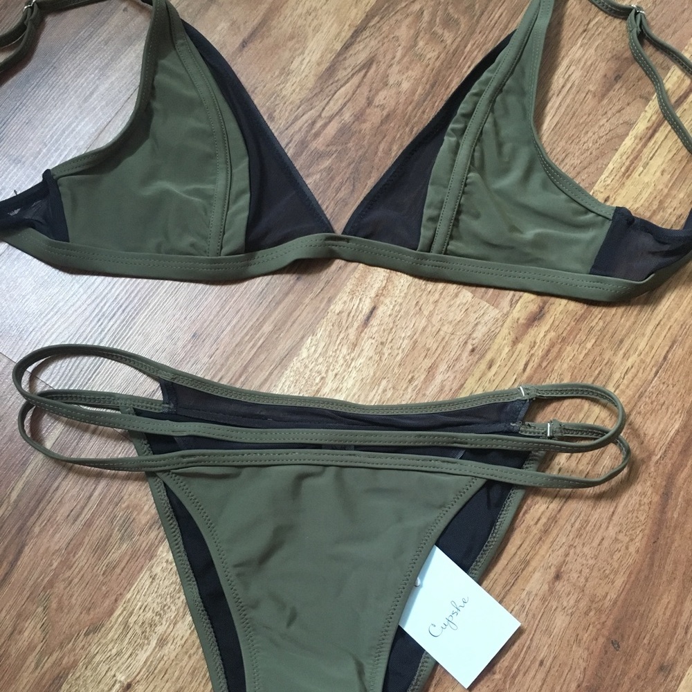 Olive green/black mesh bikini set **never worn**