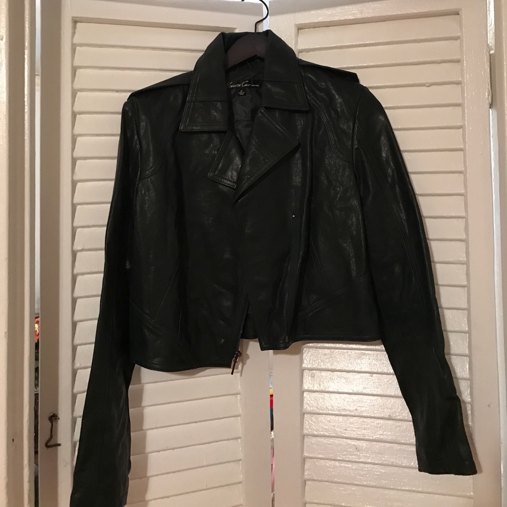 Women's dark green leather jacket