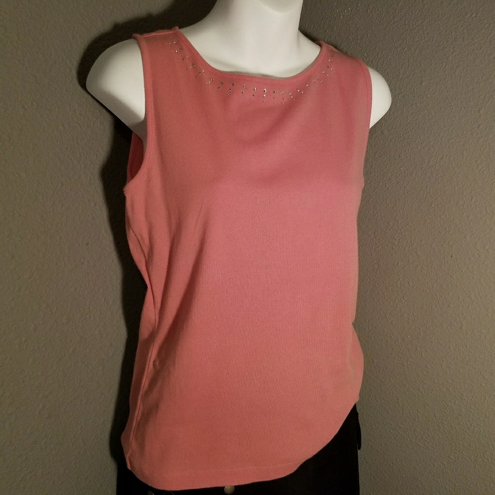 EUC Talbots  Petites salmon pink tank bling PS
