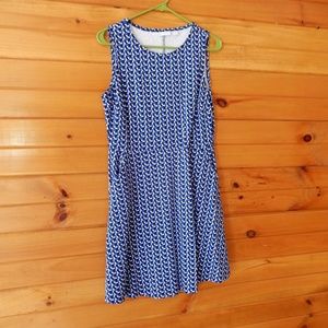 Geometric Print Navy Fit and Flare Dress