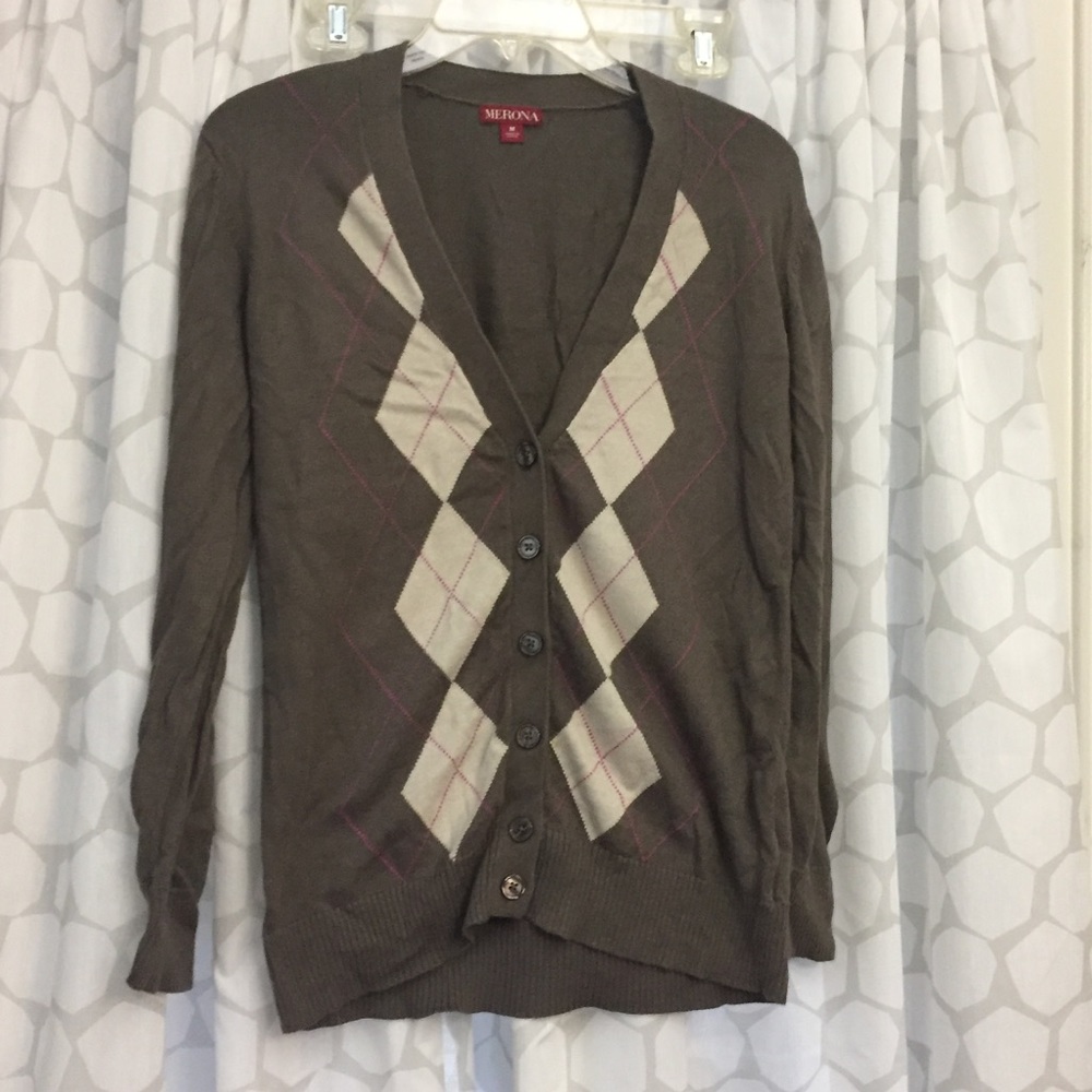 Merona Argyle Cardigan Sweater - size Medium