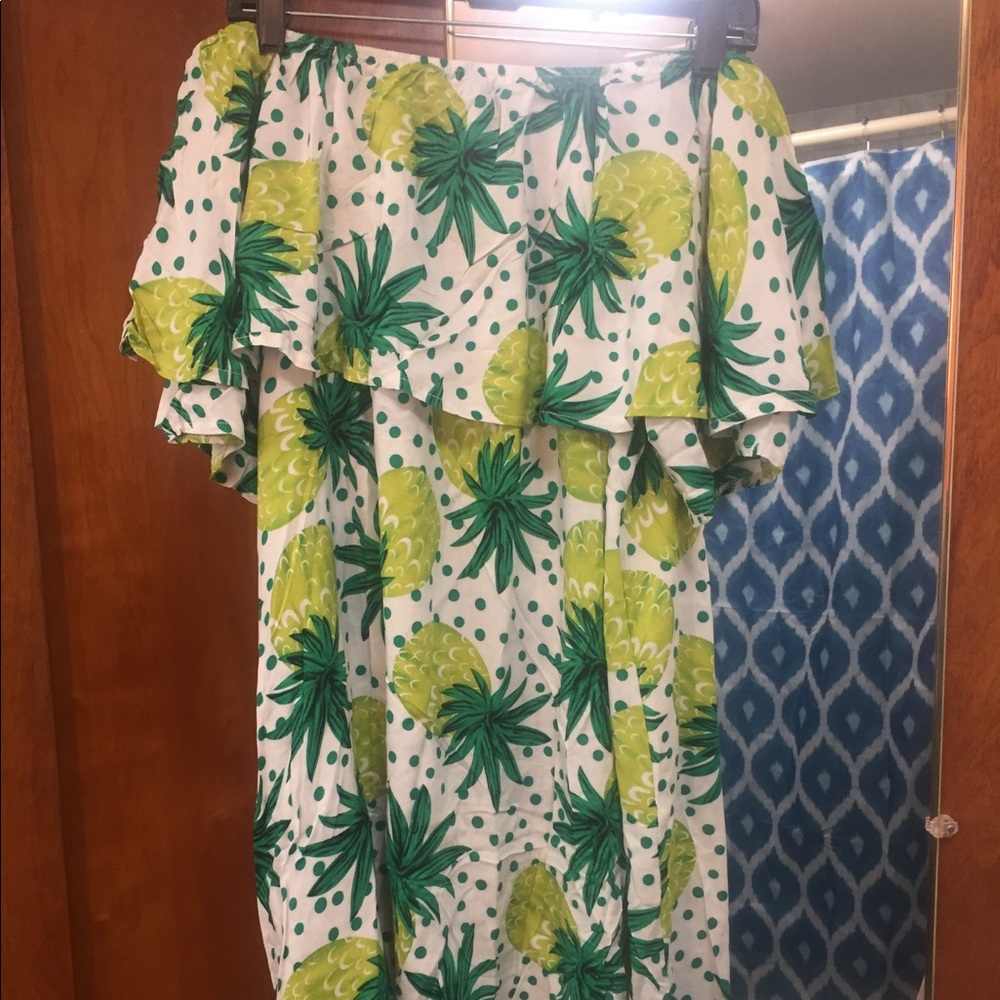 Pineapple off the shoulder high low dress