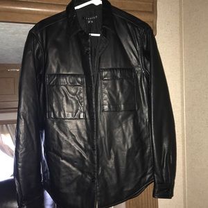 Theory black leather button up jacket