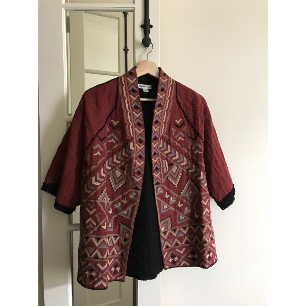 Folk print poncho-style jacket