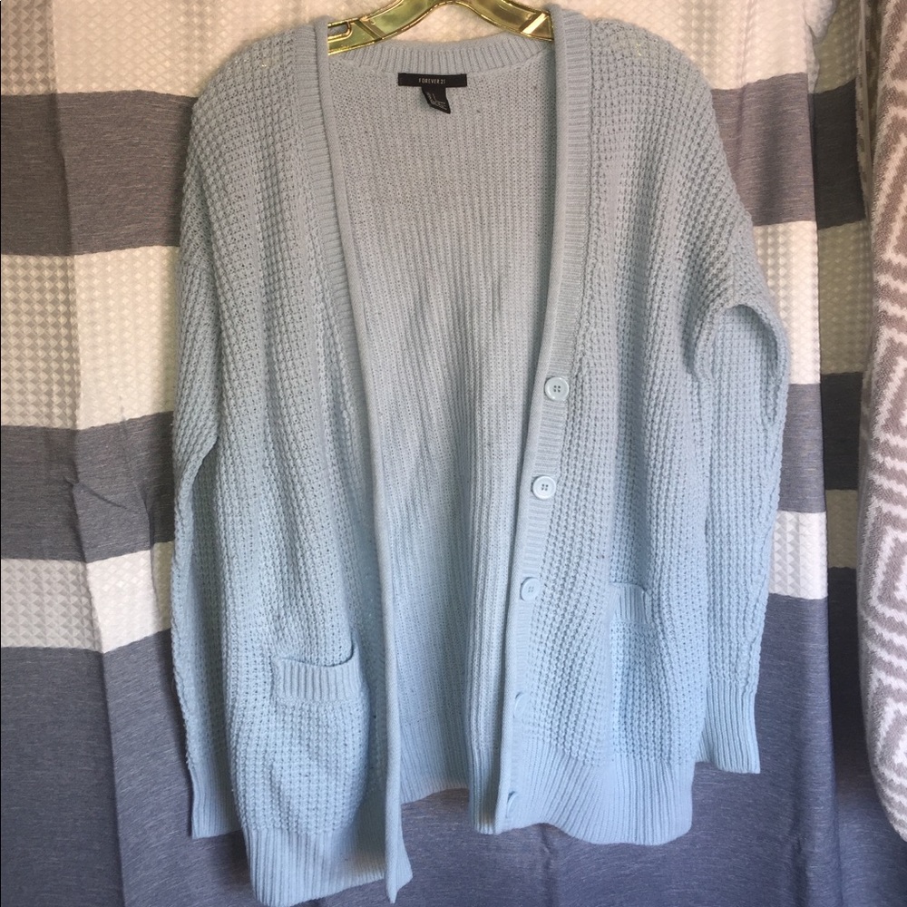 Forever 21 baby blue sweater cardigan.
