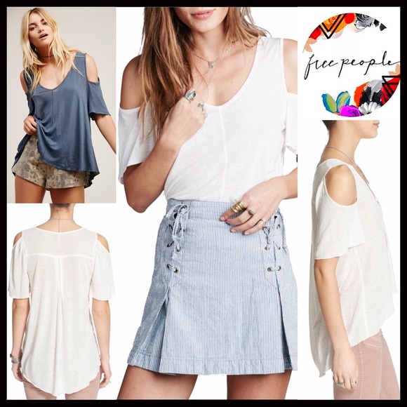 FREE PEOPLE IVORY TUNIC COLD OFF THE SHOULDERS TOP - Picture 8 of 8