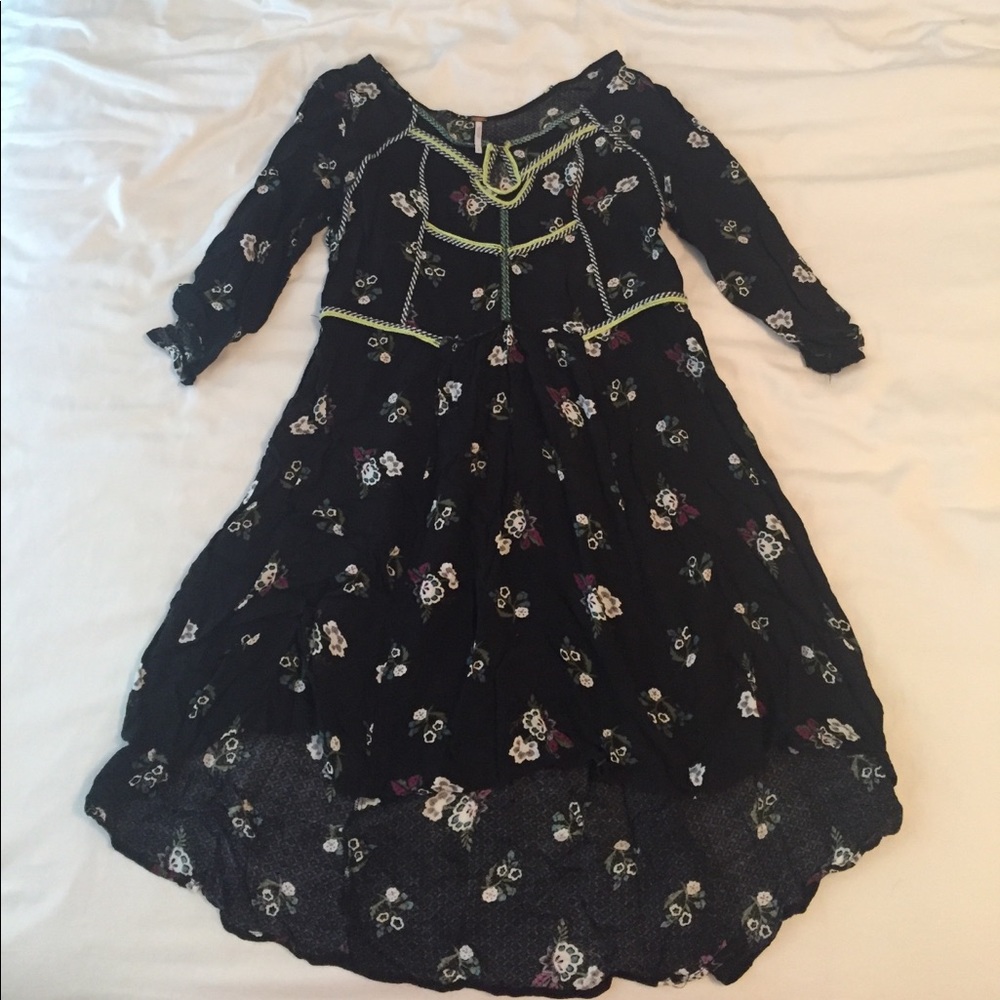 Free People High-Low Black Floral Dress